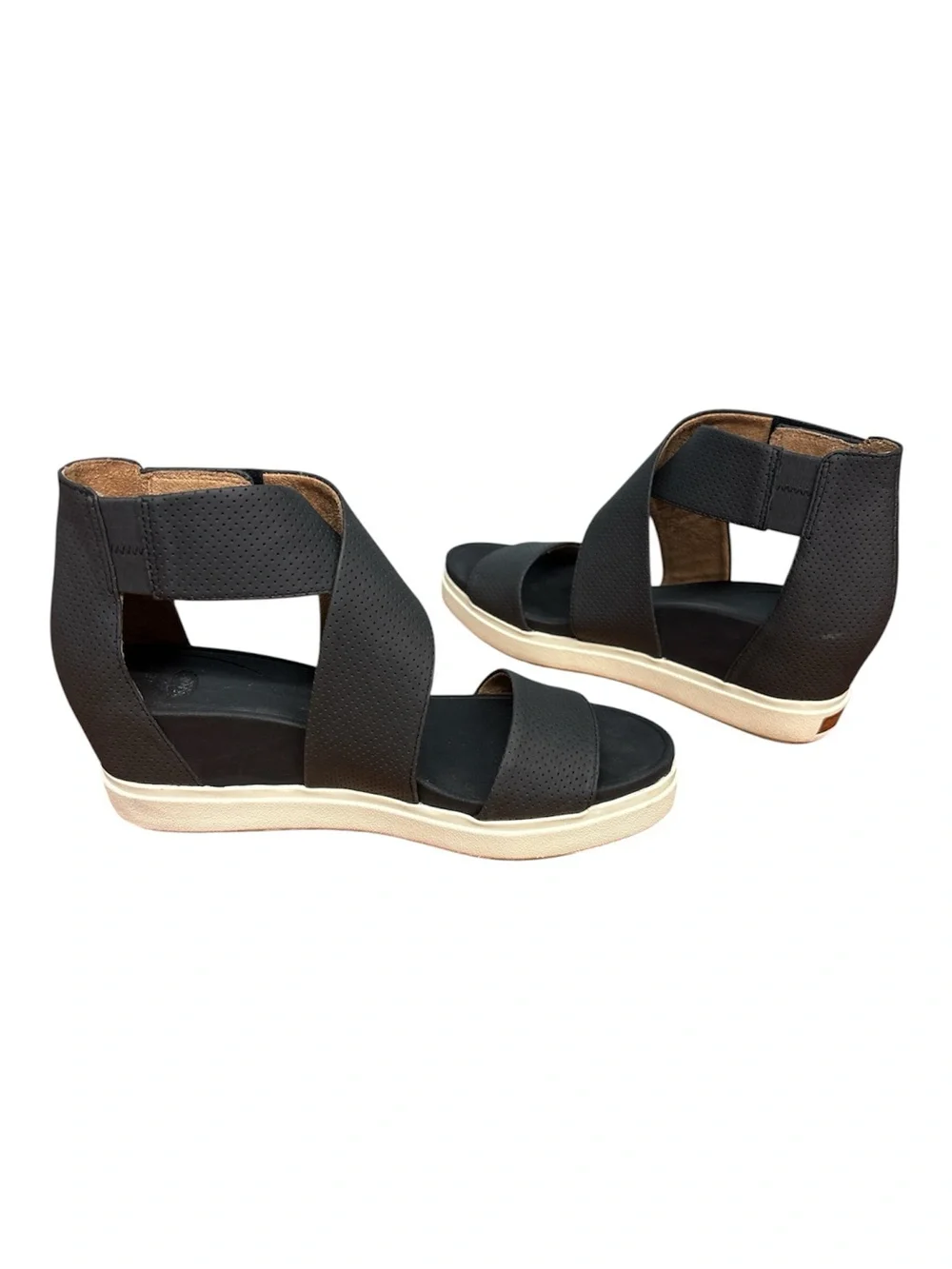 Dr Scholls Womens Sheena Platform Wedge Sandals Size 9 Faux Leather Black Smooth